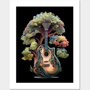 Acoustic Guitar Tree Of Life Guitar Player Nature Guitarist Posters and Art